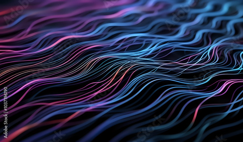 Colorful wavy neon lines background on black