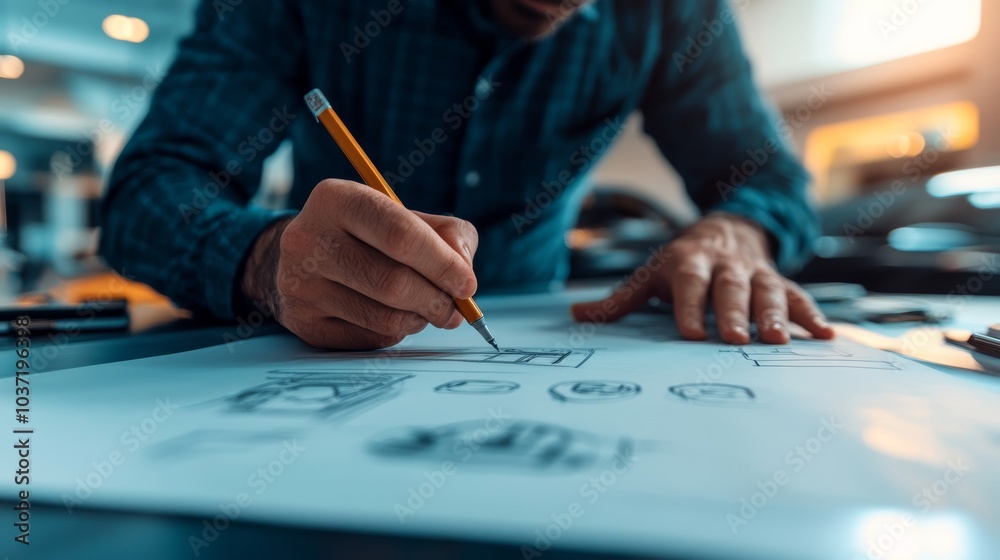 A focused person sketches designs on paper, showing the creativity and precision involved in the artistic process. A focused person sketches designs on paper, showing the creativity and precision involved in the artistic process.