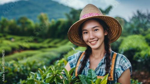 A woman wearing a straw hat