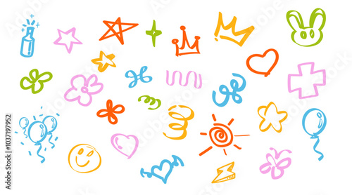 Summer Cute Clip Art Doodle Hand-drawn Line in Vector Art