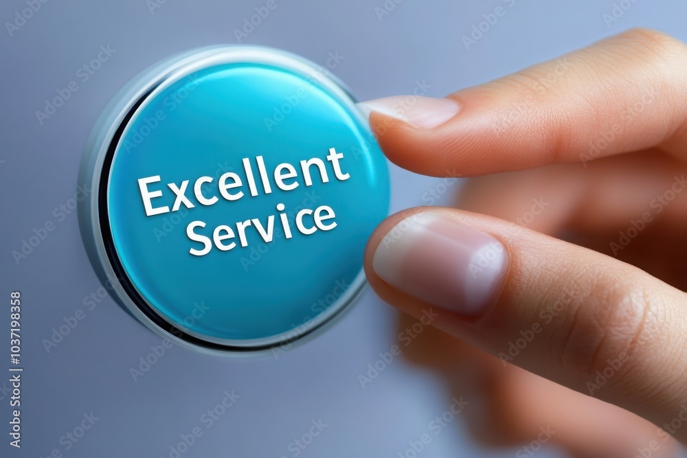 Pressing excellent service button with fingertip Pressing excellent service button with fingertip