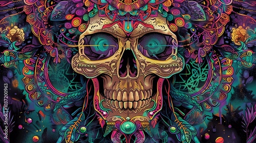 cyberpunk style of skull for tshirt mockup design