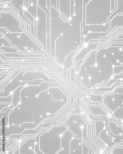 Futuristic Digital Circuit Board with Glowing Lines and Nodes photo