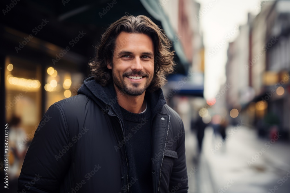Portrait of a handsome young man standing in the street and smiling Portrait of a handsome young man standing in the street and smiling