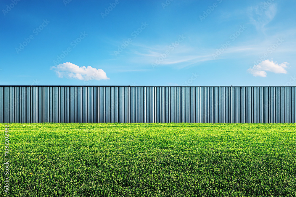 simple scene with a white metal fence and green grass under a blue sky with light clouds creating a serene and clean atmosphere
simple scene with a white metal fence and green grass under a blue sky with light clouds creating a serene and clean atmosphere