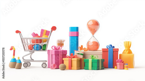 The single day concepts, Prominent number or date, Shopping cart, Discount tags, Gift boxes. Generative AI illustration.