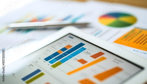 Detailed view of business charts on a tablet, showcasing data analysis and visualization for effective decision-making.