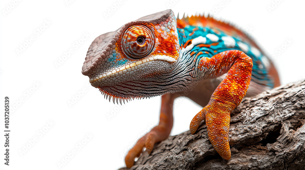 Fototapeta premium Vibrant chameleon nature’s colorful masterpiece on a rustic log