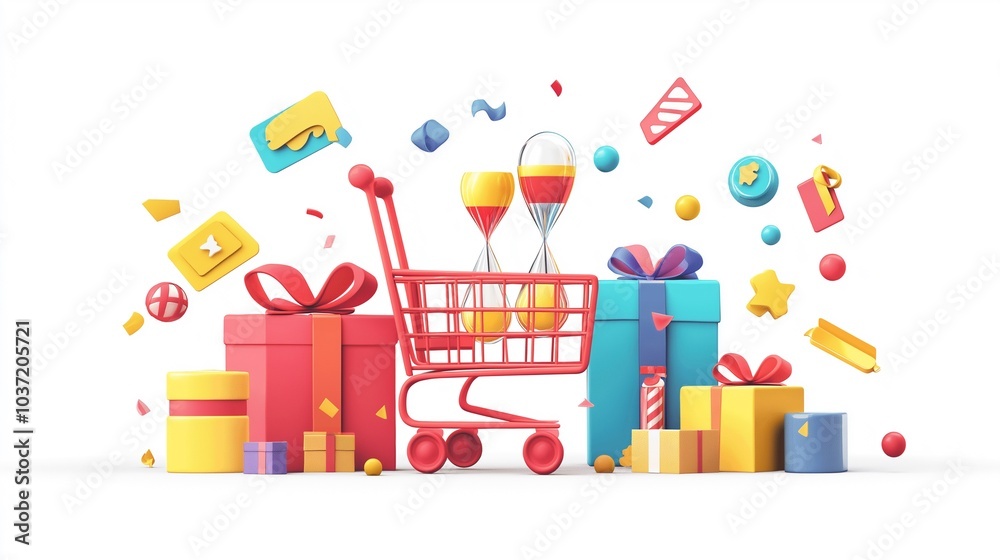 The single day concepts, Prominent number or date, Shopping cart, Discount tags, Gift boxes. Generative AI illustration. The single day concepts, Prominent number or date, Shopping cart, Discount tags, Gift boxes. Generative AI illustration.