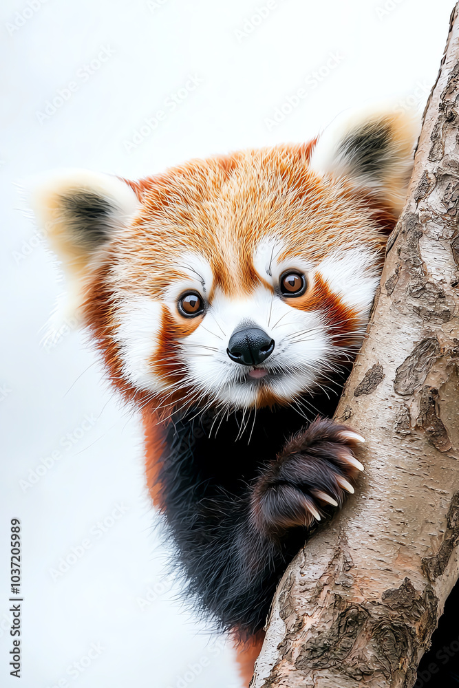 Obraz premium Captivating close-up of a red panda climbing a tree a beautiful encounter with nature's marvels