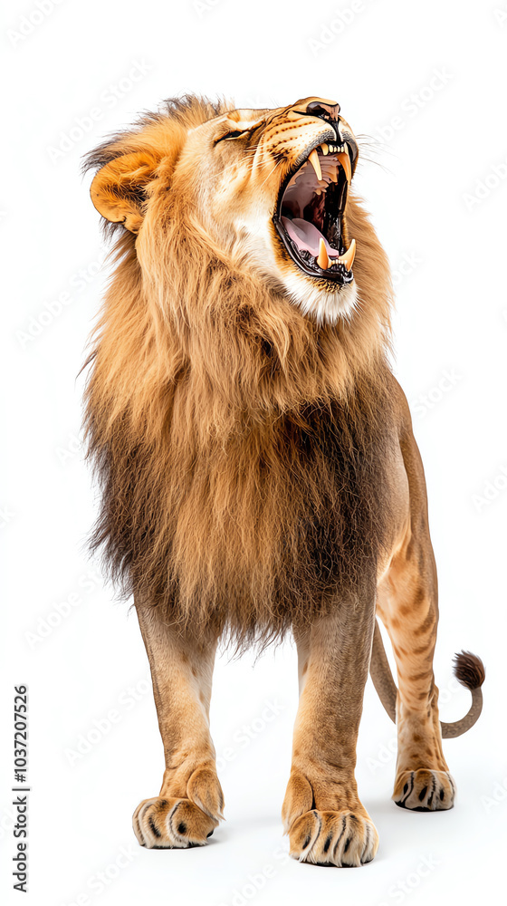 Obraz premium Majestic lion roaring the king of the jungle in full display of power and majesty