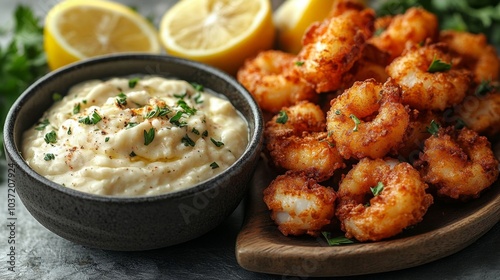 Crispy fried shrimp with aioli.