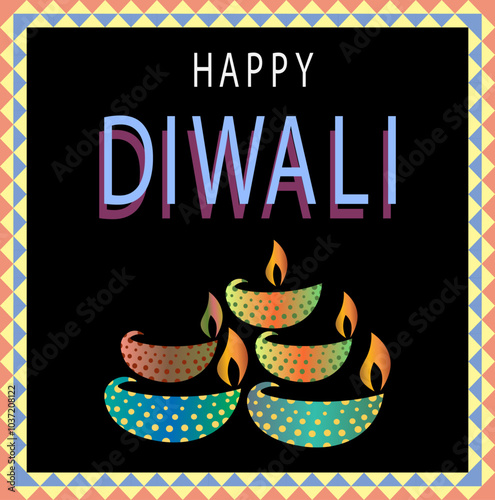 Happy Diwali Celebration Wallpaper. Diwali Festival Of Lights Banner with Diya art Vector on a black background. Diwali Social Media Post Template. Design for greeting card, invitation, poster, flyer.
