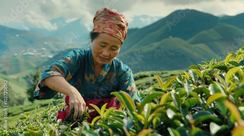 A woman is working in a garden with a lot of green plants