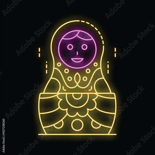 Neon sign illustrating a traditional russian nesting doll with floral decoration, representing russian culture