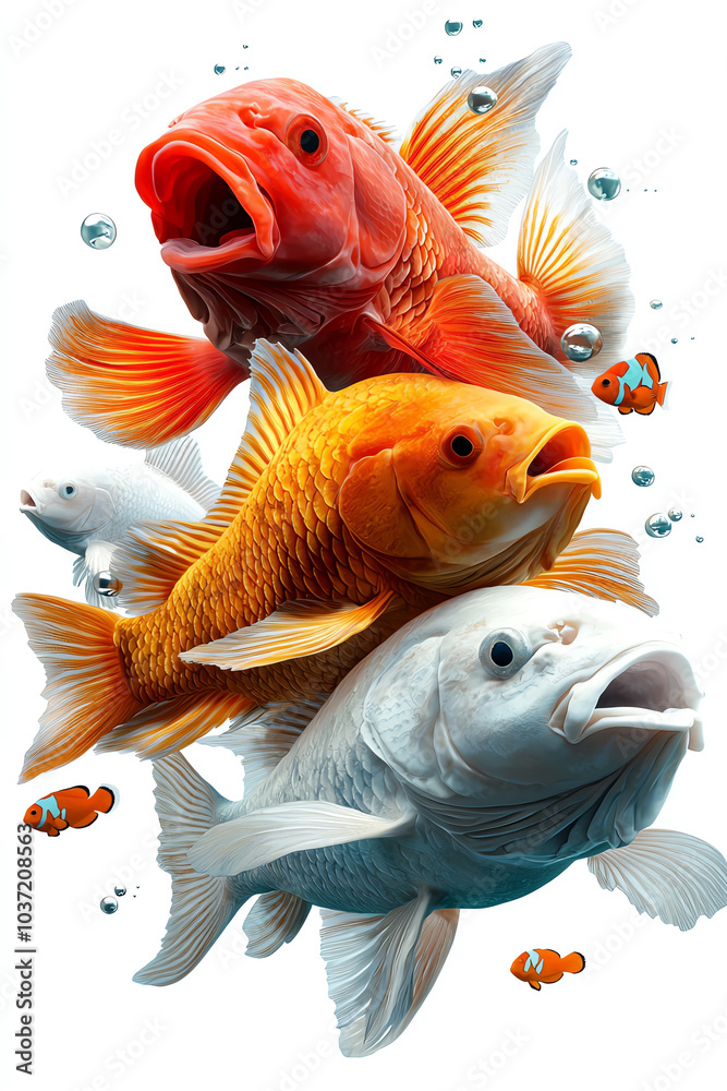 Fototapeta premium Vibrant underwater world a colorful display of goldfish and their aquatic companions