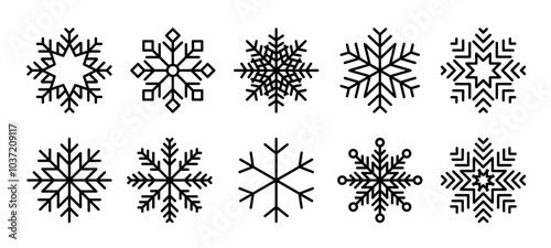 Snowflake set isolated transparent background. Winter pattern snow ornament. Frost. Christmas icon. Vector illustration