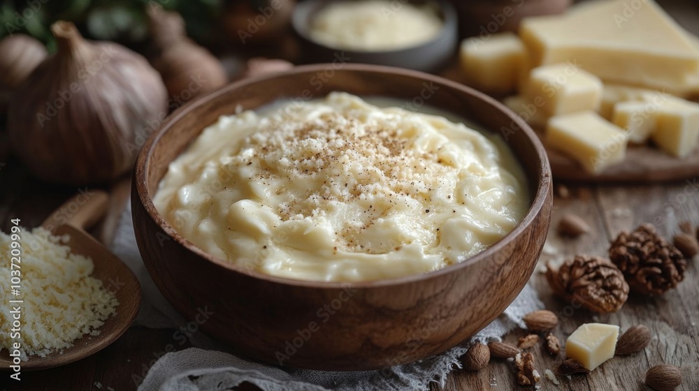 Creamy bechamel sauce in a bowl. Creamy bechamel sauce in a bowl.