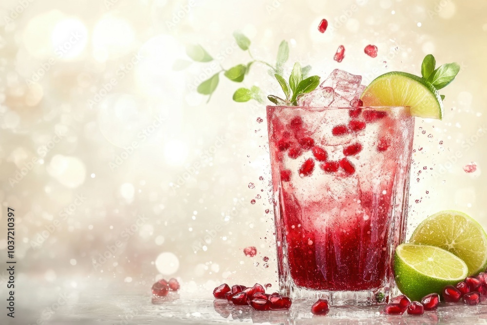 Refreshing Pomegranate and Lime Juice with Watercolor Splashes | Vibrant Citrus Drink Photography Refreshing Pomegranate and Lime Juice with Watercolor Splashes | Vibrant Citrus Drink Photography