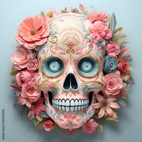 Sugar Skull Decorated with Flowers