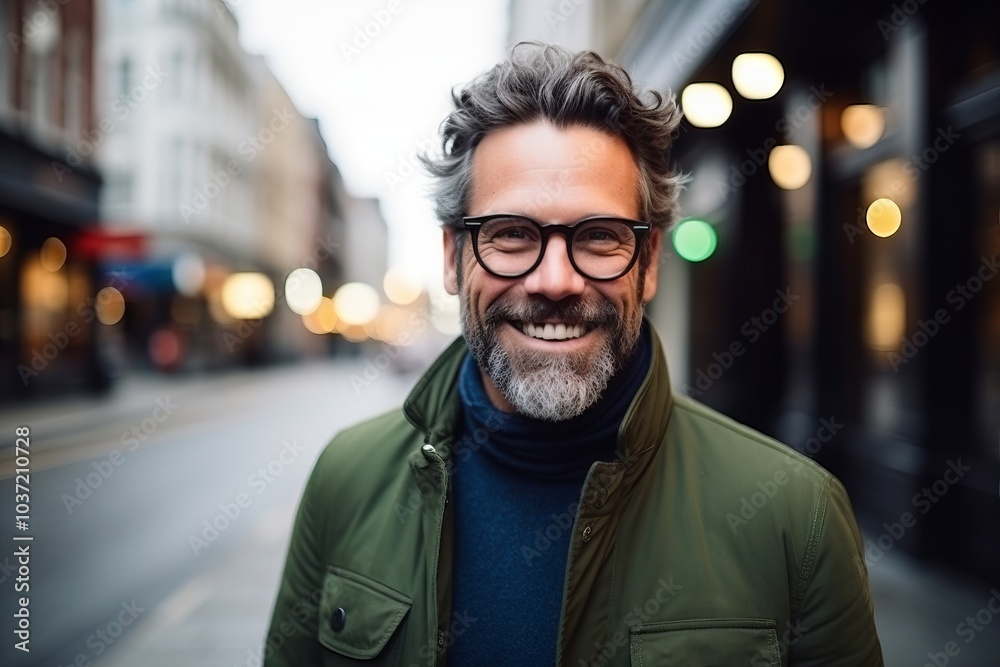 Portrait of a handsome middle-aged man with eyeglasses in the city Portrait of a handsome middle-aged man with eyeglasses in the city