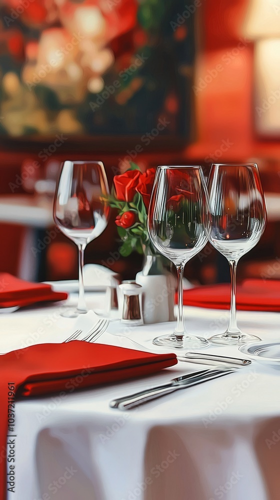Elegant restaurant table setting awaiting guests for dinner date