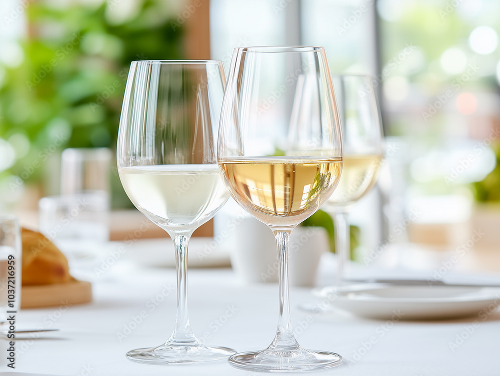 Empty glasses set in restaurant Empty glasses set in restaurant