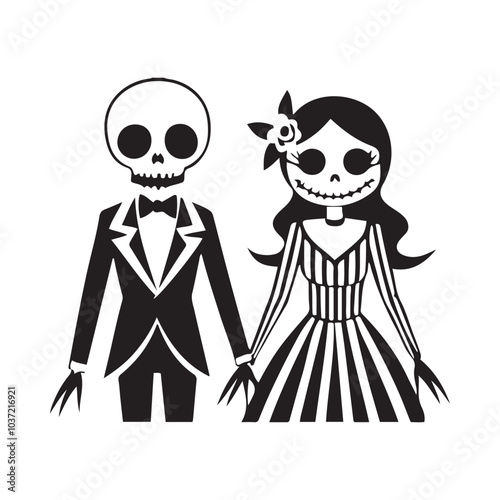 Spooky Skeleton Couple Silhouette: Gothic Romance for Halloween Art