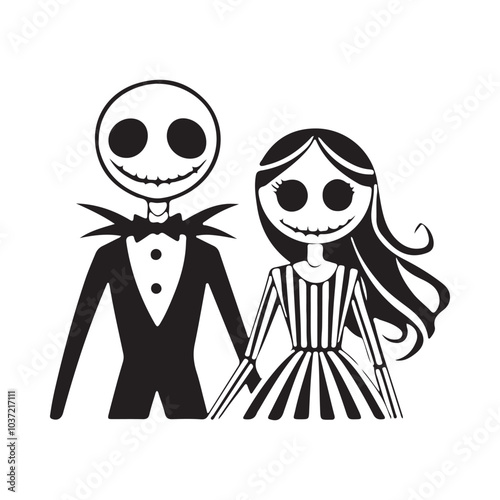 Spooky Skeleton Couple Silhouette: Gothic Romance for Halloween Art