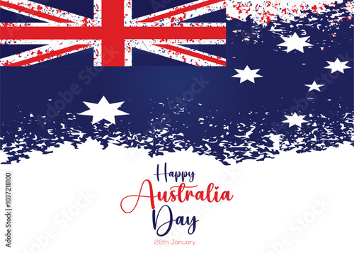 Happy Australia Day. 26th January poster or banner with Australian national flag. hand lettering brush design, Vector Illustration.