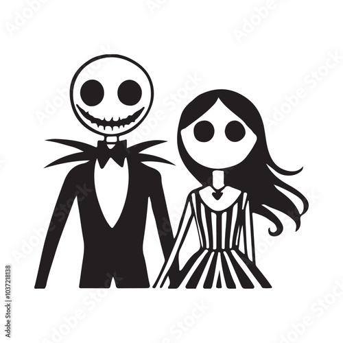 Spooky Skeleton Couple Silhouette: Gothic Romance for Halloween Art