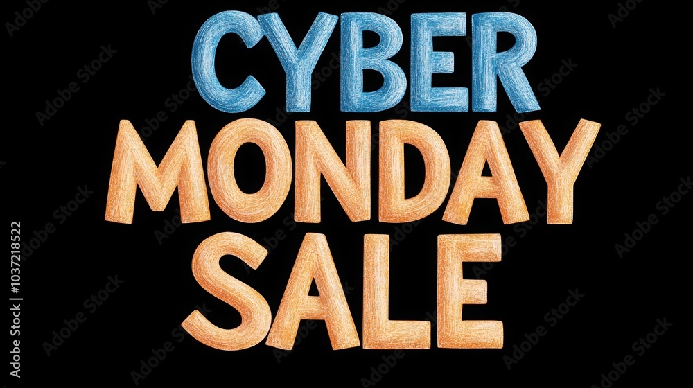 Vibrant text showcasing a Cyber Monday Sale promotion, perfect for online shopping advertisements and marketing campaigns.