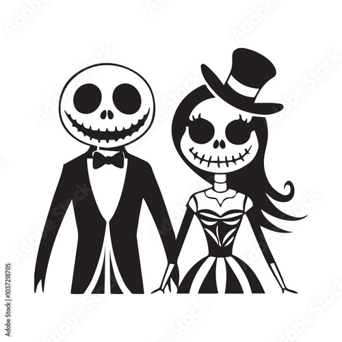 Spooky Skeleton Couple Silhouette: Gothic Romance for Halloween Art