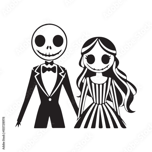 Spooky Skeleton Couple Silhouette: Gothic Romance for Halloween Art