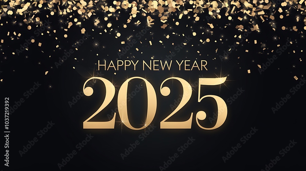 Golden 2025 New Year's Greeting with Confetti Golden 2025 New Year's Greeting with Confetti