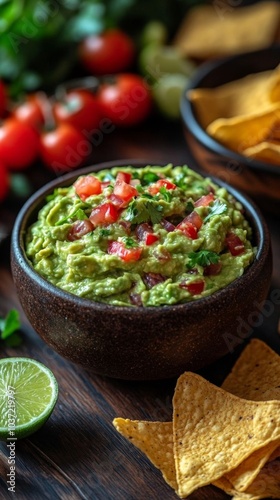 Fresh guacamole with chips.