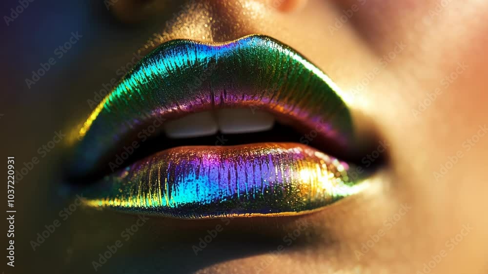 Close-up of iridescent lips with green and gold tones Close-up of iridescent lips with green and gold tones