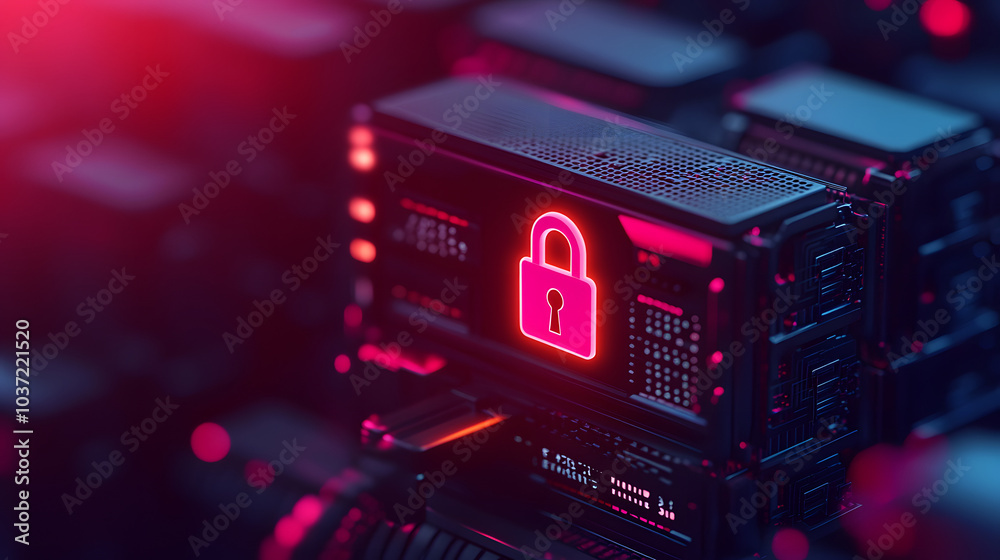 Obraz premium Cyber Security Server with Digital Lock Icon Data Protection Concept