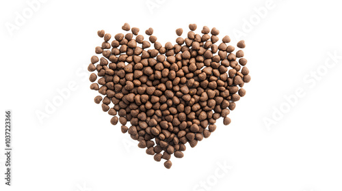 Cat dry kibble food in heart shape on transparent background photo