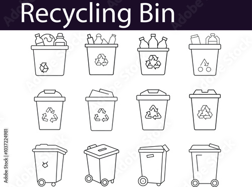 Wallpaper Mural Recycling Bin Icons: Line Art Illustrations Torontodigital.ca