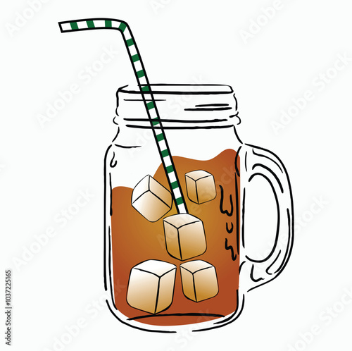 Vector illustration flat drink ice tea with straw isolated in a white background