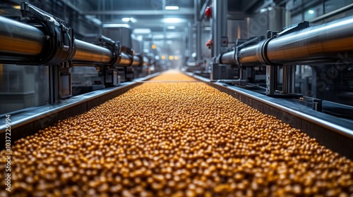 Sorghum grains being cleaned in factory.