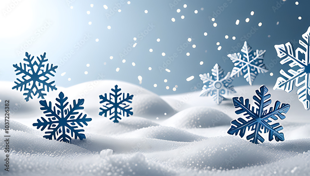 snowflakes fall white backdrop soft blue hues serene winter scene featuring small snowdrifts snowflakes fall white backdrop soft blue hues serene winter scene featuring small snowdrifts