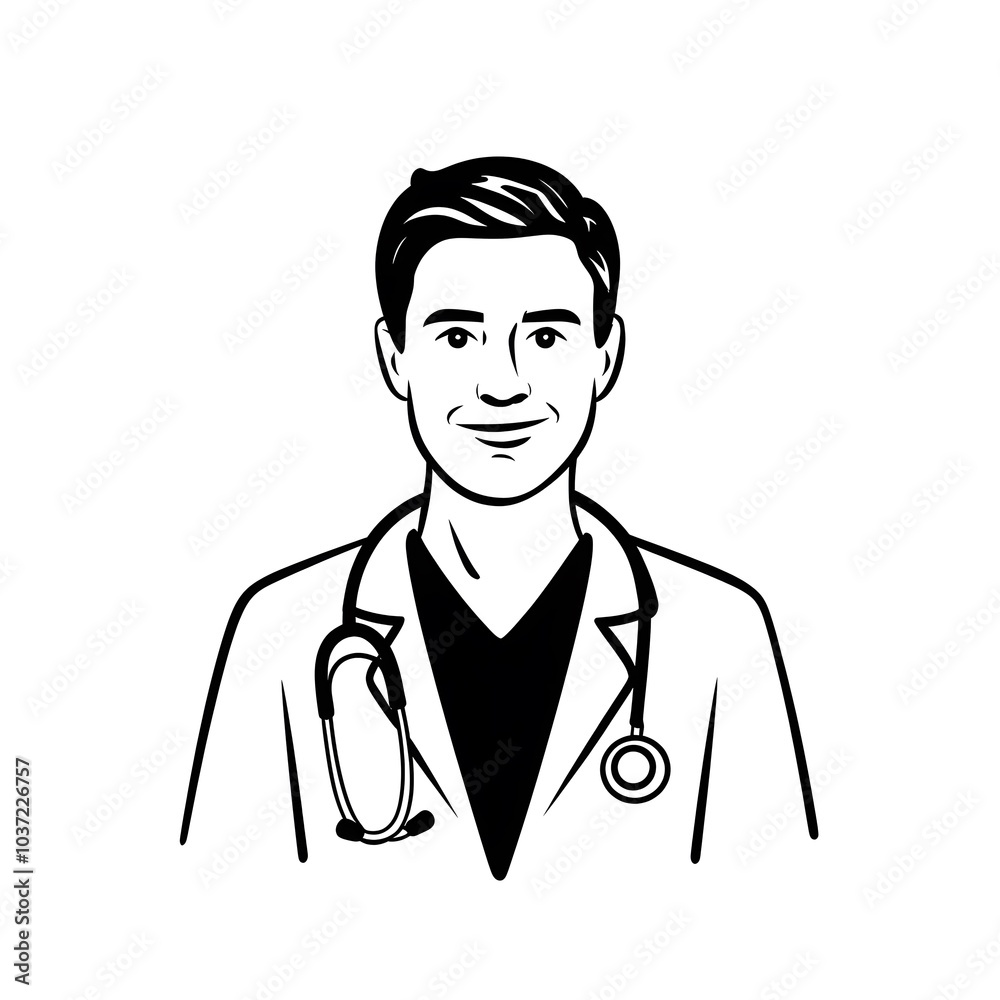 Doctor wearing stethoscope silhouette black and white avatar Doctor wearing stethoscope silhouette black and white avatar