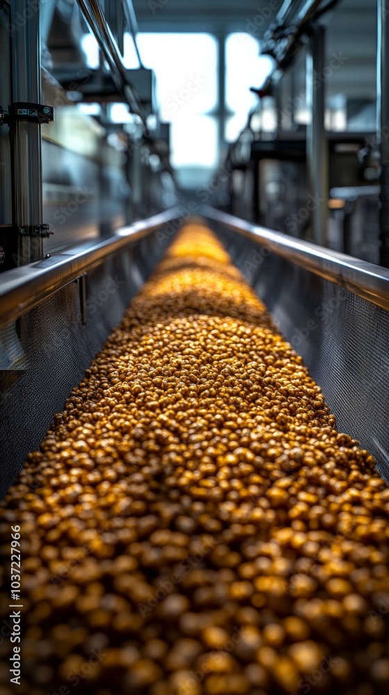 Triticale grains on a sorting line. Triticale grains on a sorting line.