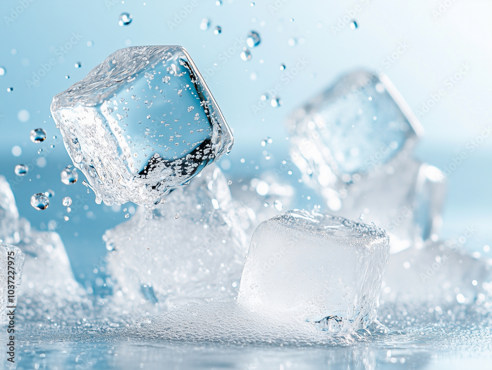 Ice Cubes Splashing - Cool Refreshing Crystals With Water Drops Ice Cubes Splashing - Cool Refreshing Crystals With Water Drops