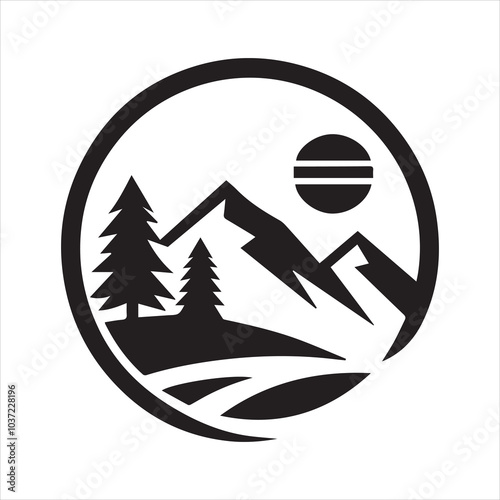 Free Download mountaun and forest simple logo, black, icon - GFXLoad