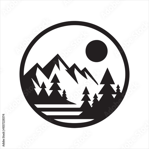 Free Download mountaun and forest simple logo, black, icon - GFXLoad