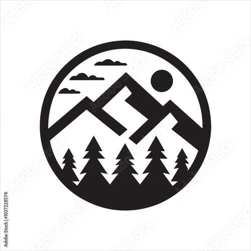 mountaun and forest simple logo, black, icon
