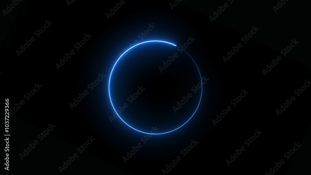 Neon circle Technology frame. Abstract blue and yellow light effect background. Abstract studio with violet glowing circle frame.